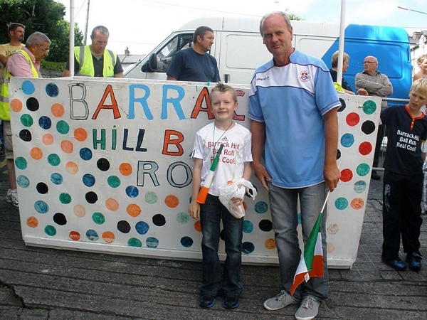 Former Cobh Ramblers stalwart Paul O Neill and Luke Ronan the official Horn Blower at the start of the 7th Annual Barrack Hill Ball Roll in Cobh last Sunday afternoon (Photo from Jim Shealy) COBH BALL RUN_003.JPG - Families enjoying the Crab Fishing Competition before the 7th Annual Barrack Hill Ball Roll in Cobh last Sunday afternoon - (Photo - Mike Bardsley)