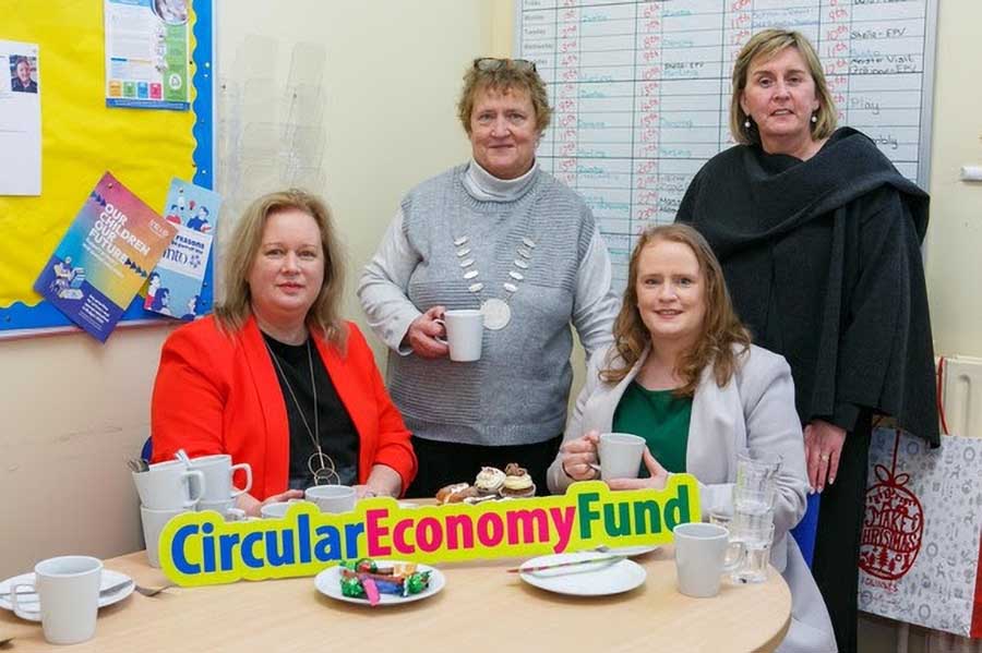 Pictured are Senator Eileen Lynch and Cllr. Kate Lynch with Linda Grimes, Chairperson and Martina Casey, PRO from Rylane Community Park Association during a visit to their Circular Economy project which was completed in 2025. Photo: Donagh Glavin